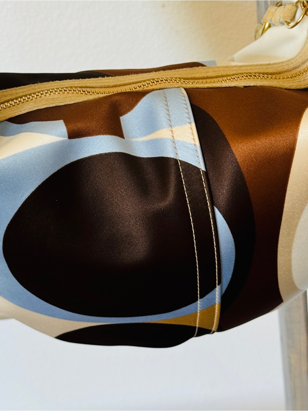 Coach 🩵🤎 Soho 10105 Satin Scarf Print Hobo Shoulder Bag Blue Brown Y2K Tassel - Picture 2 of 14
